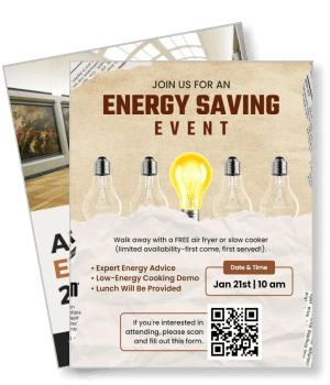 energy saving event with lightbulbs and qr code template