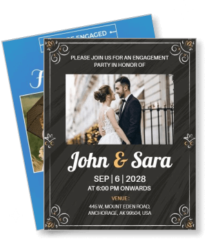 engagement party invitation john sara black white theme template