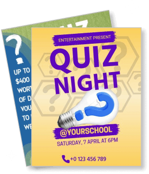 entertainment presents quiz night event with lightbulb illustration template