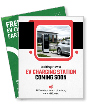 ev charging station coming soon promo flyer template
