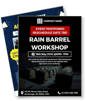 event postponed rain barrel workshop sign example template