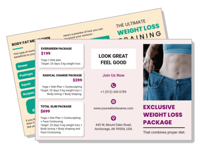 exclusive weight loss package brochure with pricing details and contact information photos template