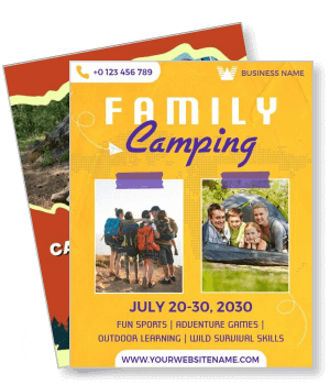 family camping event with adventure and outdoor activities 2030 template