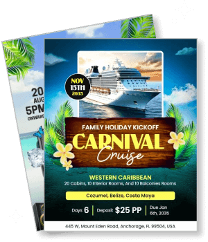 family holiday kickoff carnival cruise poster western caribbean cozumel belize template