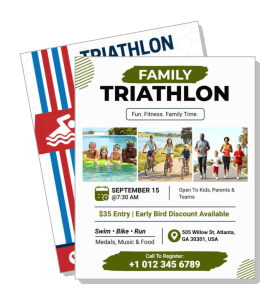 family triathlon event poster fun fitness september 15th early bird discount template