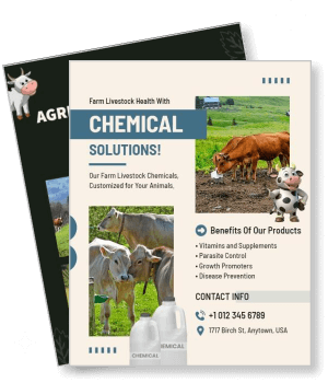 farm livestock health chemical solutions with cattle and contact info template