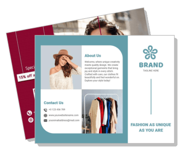 fashion brand brochure design with contact info and product highlights template