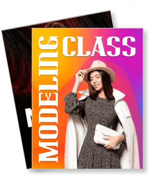 fashion modeling class woman stylish outfit hat colorful background template