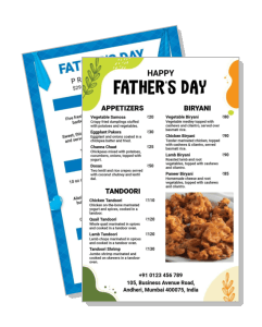 fathers day menu design with appetizers biryani tandoori options template