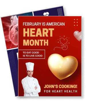 february american heart month with chef promoting heart health cooking template