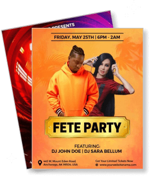 fete party event with djs john doe and sara bellum orange theme template