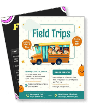 field trips children school bus activities autumn theme anchorage location template