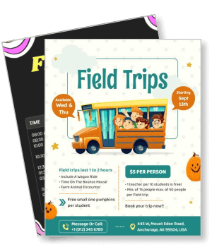 field trips flyer children school bus activities autumn theme anchorage location template