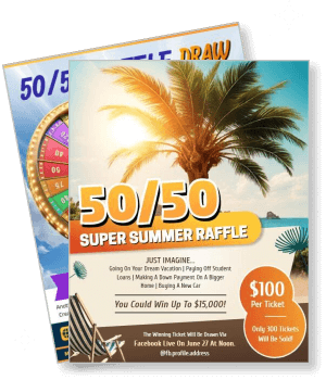 fifty fifty super summer raffle flyer palm tree design template