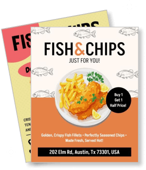 fish and chips special offer buy one get one half price template