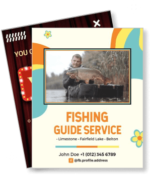 fishing guide service with contact information and catch photo template