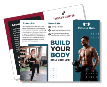 fitness center brochure design with exercise promotions template