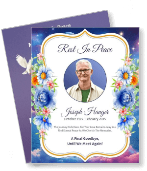 floral memorial service card with rest in peace message template