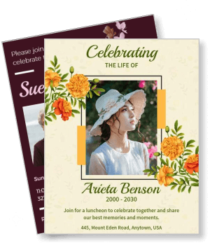 floral memorial service invitation celebration life card design template