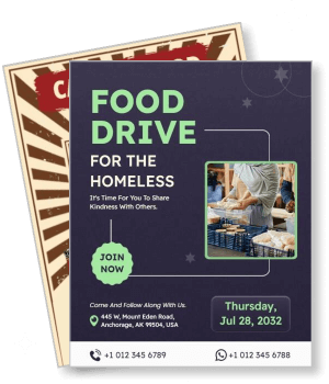 food drive event poster homeless outreach community service jul 28 2032 anchorage template