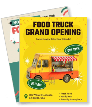 food truck grand opening event poster yellow background atlanta location template