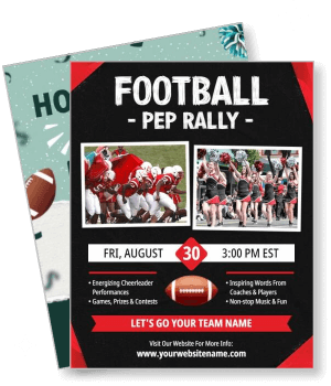 football pep rally with team cheerleaders event details template
