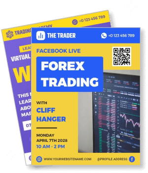 forex trading facebook live event poster with cliff hanger and event details template