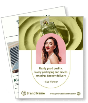 fragrance advertisement with customer review and perfume bottle template