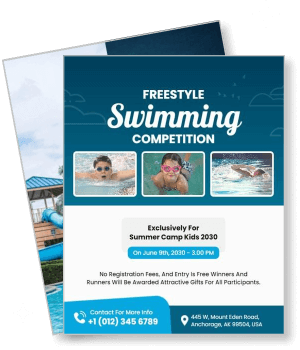 freestyle swimming competition with summer camp kids event details template