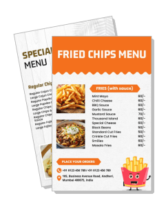 fried chips menu with sauces and cartoon fry design template