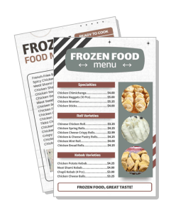 frozen food menu with varieties and prices template