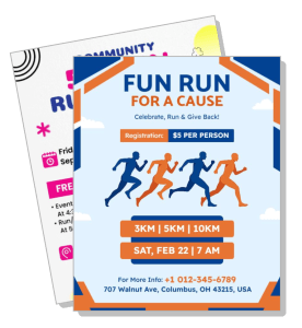 fun run event poster flyer for a cause community race registration details template