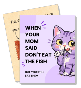 funny cat cartoon meme eating fish cute purple kitten template