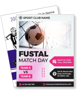 futsal match day design template with team details and date