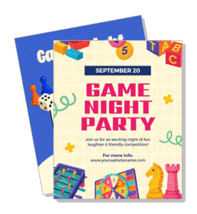 game night party invitation colorful design with board games template