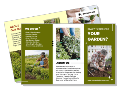 garden services brochure design with multiple panels offering various gardening tasks template
