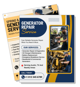 generator repair services brochure with contact information austin texas template
