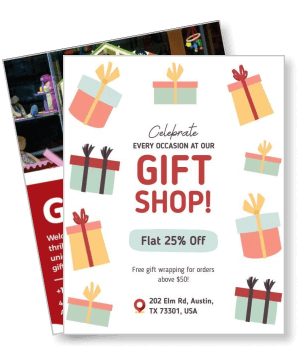 gift shop promotion with discount offer and address details template