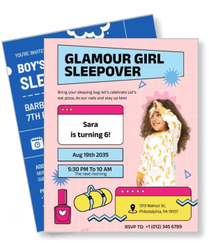 glamour girl sleepover birthday invitation design kids party theme template