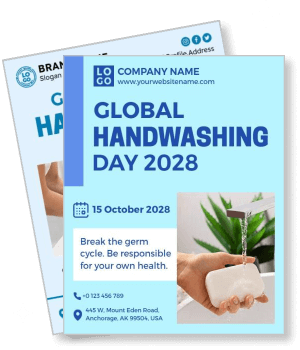 global handwashing day 2028 promotional with soap and water hygiene message template
