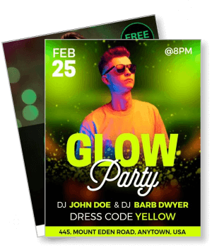 glow party event dj john doe barb dwyer february 25 fashion dress code yellow template