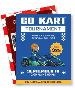 go kart tournament flyer with entry details and date template