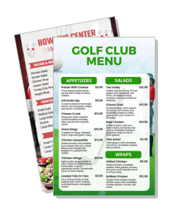 golf club menu appetizers salads wraps layout template