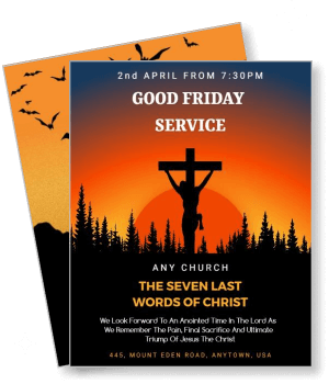 good friday service church event with crucifix and sunset background template