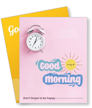good morning greeting card with sun and clock illustration template