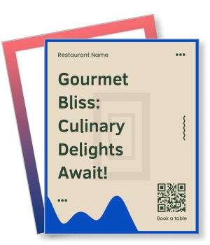 gourmet bliss culinary delights restaurant poster with qr code book table template