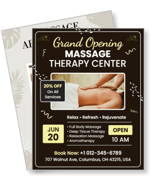 grand opening massage therapy center promotion event flyer design template