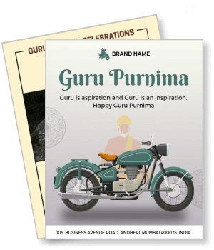 guru purnima celebration with classic motorcycle and inspirational message template