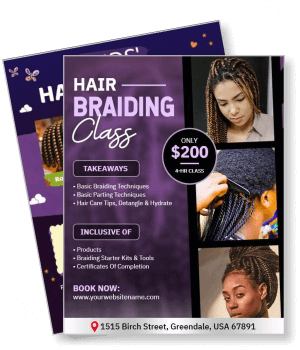 hair braiding class with details and contact information template