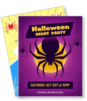 halloween night party design spider theme purple yellow template